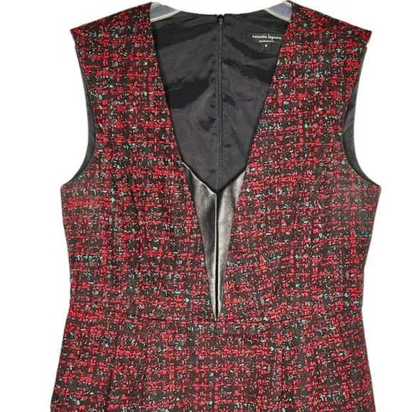 Nanette Lepore Colette Fit/Flare Dress Cotton/Silk/Leather - Black/Red/Aqua - 6 - Picture 3 of 11